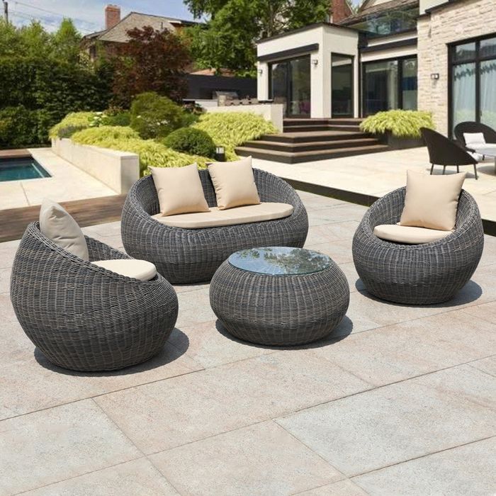 4-Piece PE Rattan Patio Furniture Set with Round Coffee Table